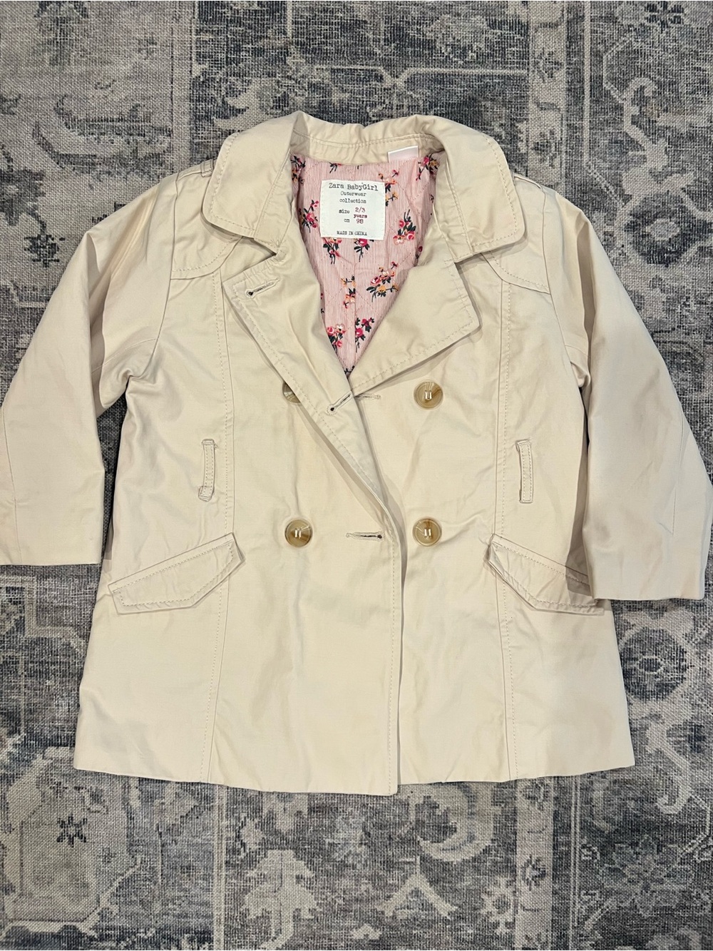 Light Cream Toddler Double-Breasted Trench Coat